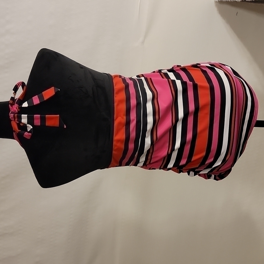 𝅺OH Baby by Motherhood maternity colorful striped halter tankini size 14 - Picture 4 of 10